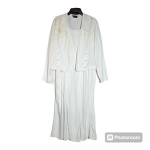 Wild Rose Vintage Long Dress With Jacket Women 14 Winter White Lace Trim Rosette